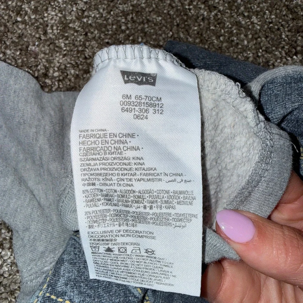 Levi's Romper Baby‎ 3-6M Gray Blue Excellent Faux Denim Overalls Fleece Coverall